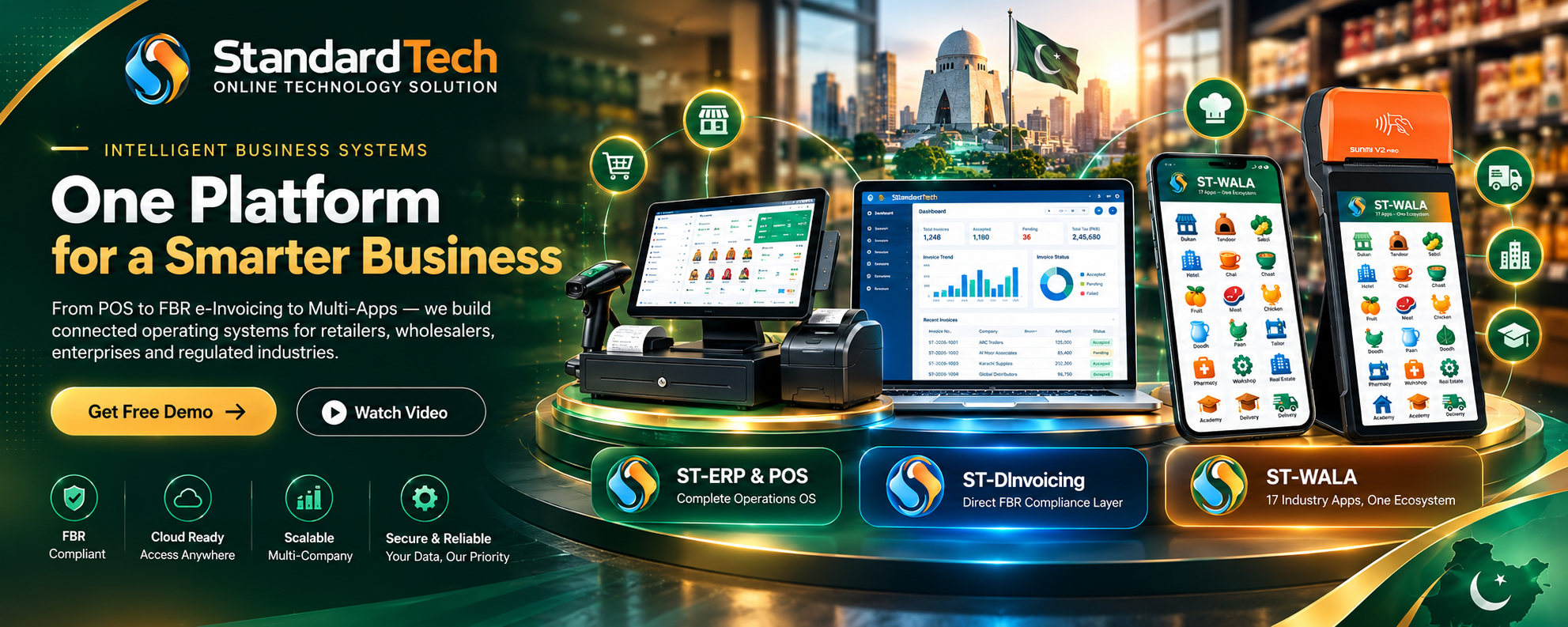 Standard Tech — One Platform for a Smarter Business. ST-ERP & POS, ST-DInvoicing and ST-WALA Android applications.
